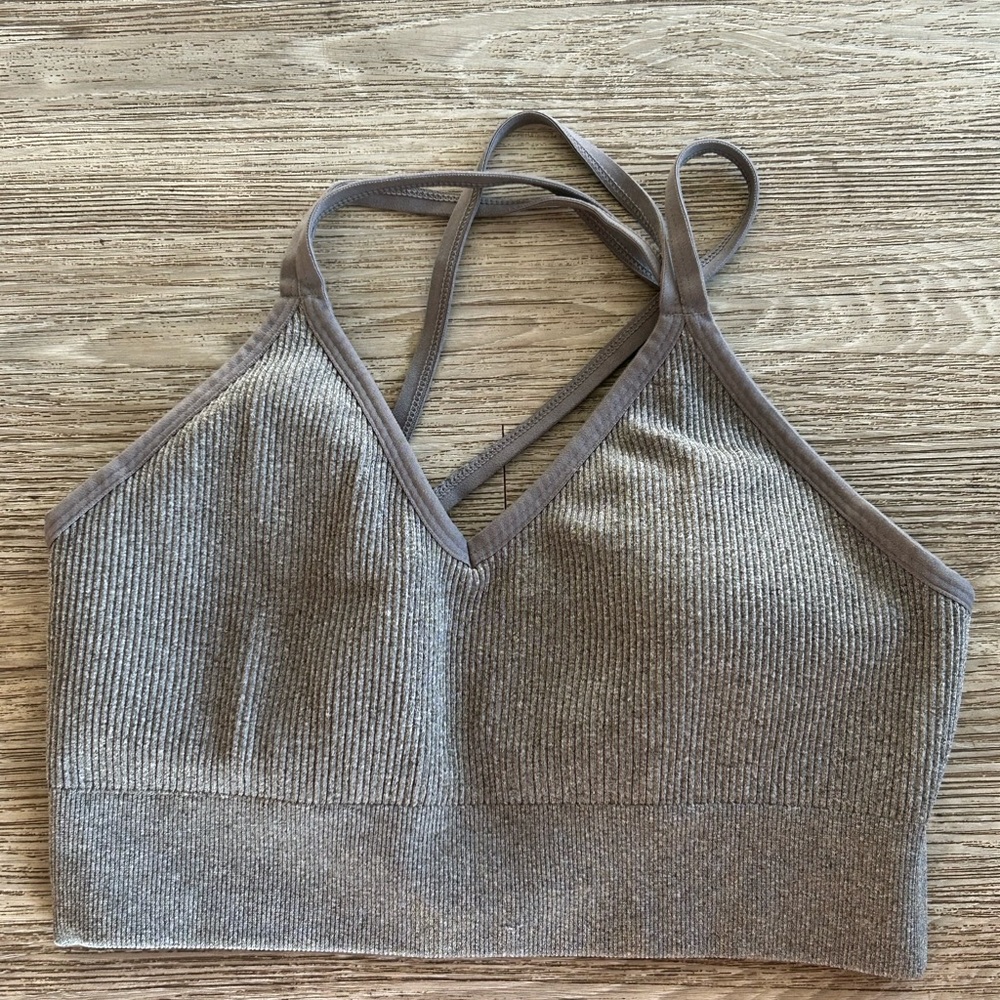 Aerie REAL GOOD Gray Ribbed Padded Racer Back Sports Bra XL